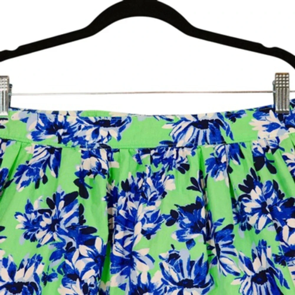 J Crew Pleated Midi Skirt 8 Women Floral‎ Blue Green Cotton Full Swing Fairycore
